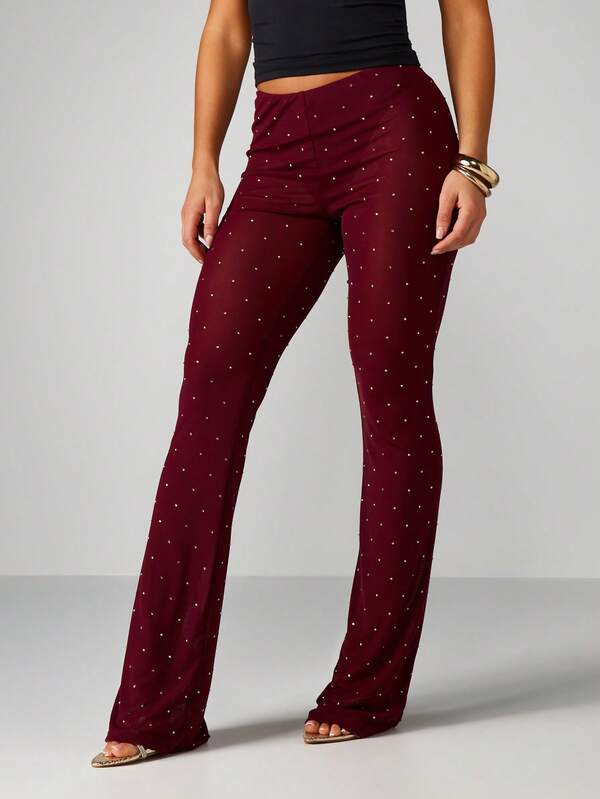 missguided MISSGUIDED Polka Dot Mesh Flare Pants With Bell Bottom