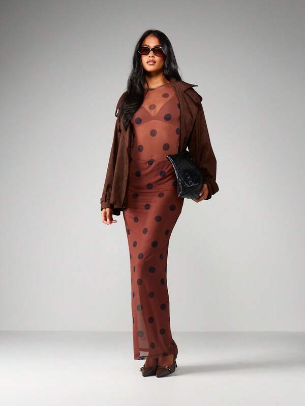 Missguided MISSGUIDED Polka Dot Mesh Long Sleeve Bodysuit