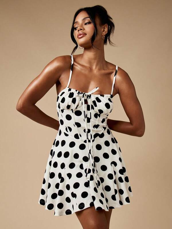Missguided MISSGUIDED Polka Dot Mini Dress With Ruched Bust And Spaghetti Straps