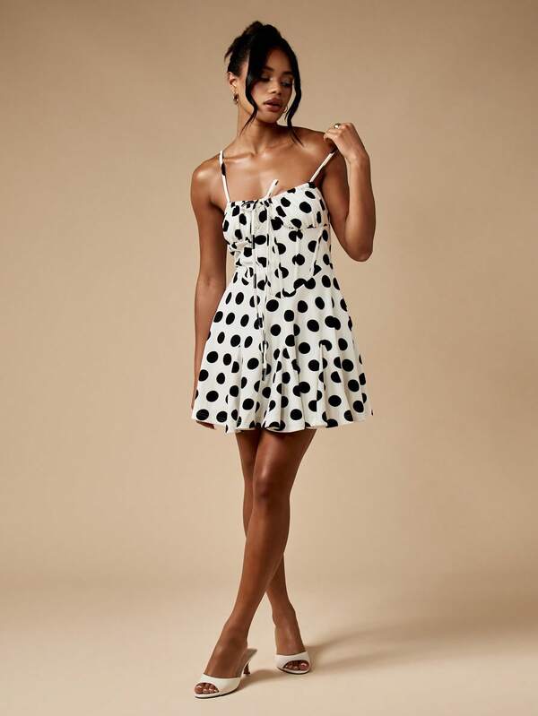 Missguided MISSGUIDED Polka Dot Mini Dress With Ruched Bust And Spaghetti Straps