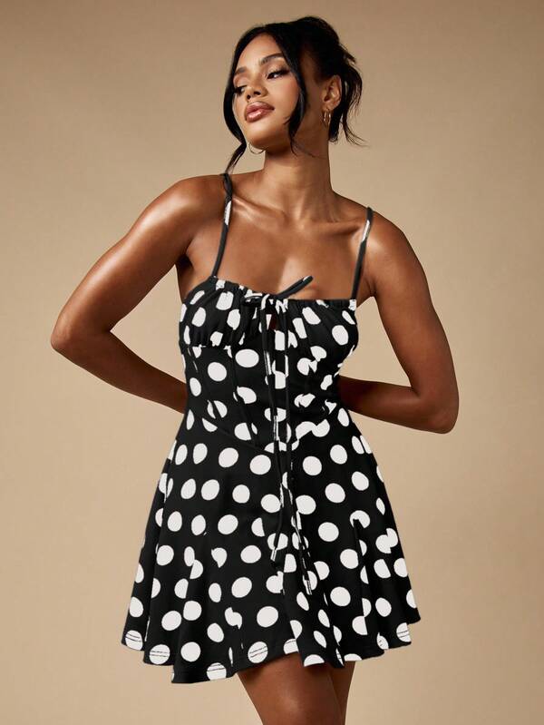 Missguided MISSGUIDED Polka Dot Mini Dress With Ruched Bust And Flutter Hem