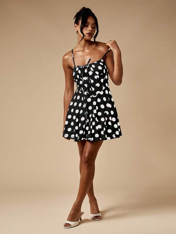 Missguided MISSGUIDED Polka Dot Mini Dress With Ruched Bust And Flutter Hem