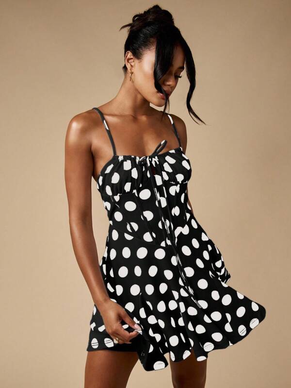 missguided MISSGUIDED Polka Dot Mini Dress With Ruched Bust And Flutter Hem