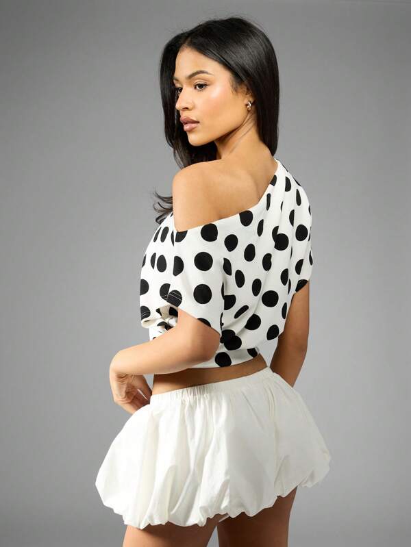 Missguided MISSGUIDED Polka Dot Off Shoulder Crop Top Blouse