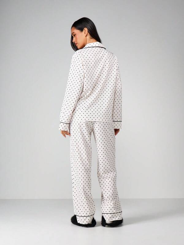 Missguided MISSGUIDED Polka Dot Pajama Set With Button Up Top