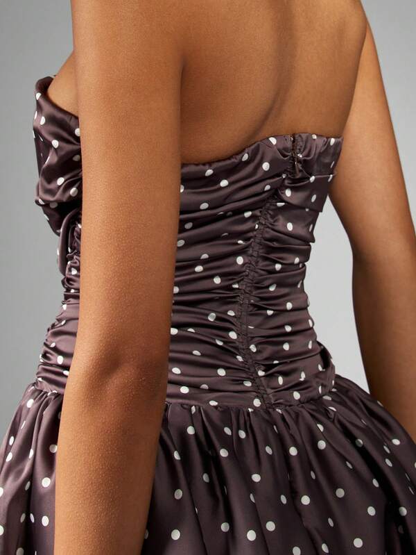 Missguided MISSGUIDED Polka Dot Ruched Bandeau Mini Dress