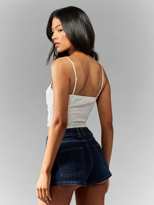 Missguided MISSGUIDED Polka Dot Ruched Bust Crop Cami Top Thin Straps Sweetheart Neckline