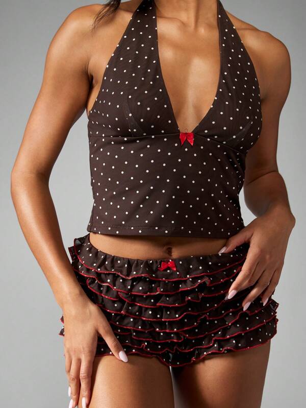 missguided MISSGUIDED Polka Dot Ruffle Tier Mini Short Two Piece Set