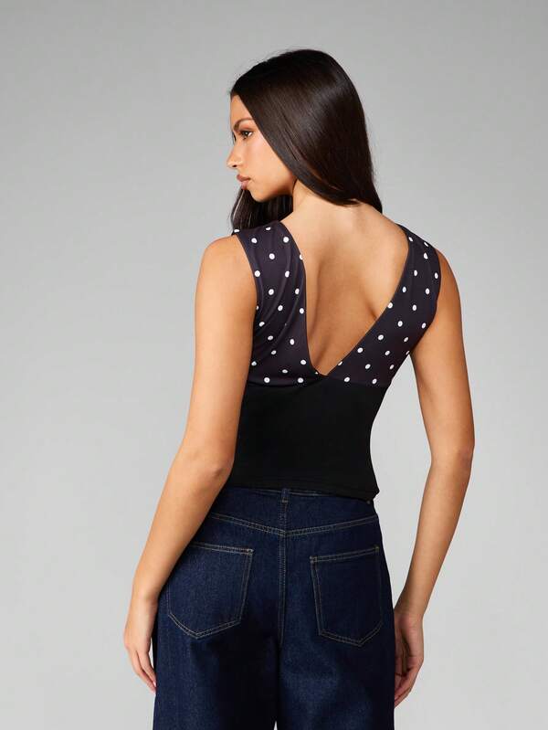 Missguided MISSGUIDED Polka Dot Sleeveless Crop Top With V Back