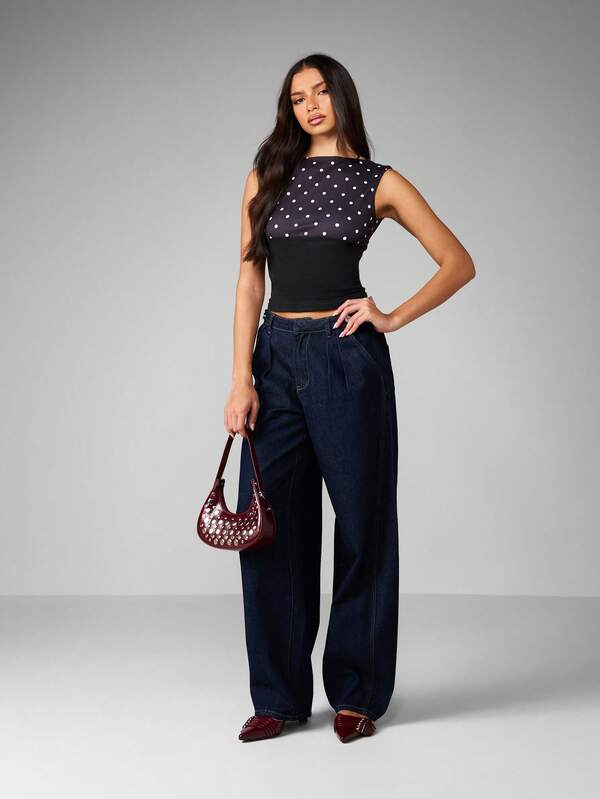 Missguided MISSGUIDED Polka Dot Sleeveless Crop Top With V Back