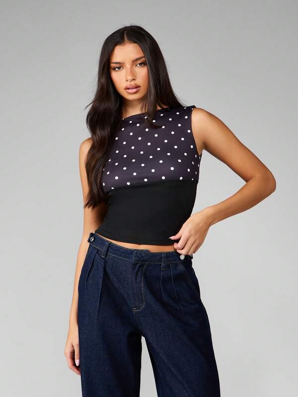Missguided MISSGUIDED Polka Dot Sleeveless Crop Top With V Back