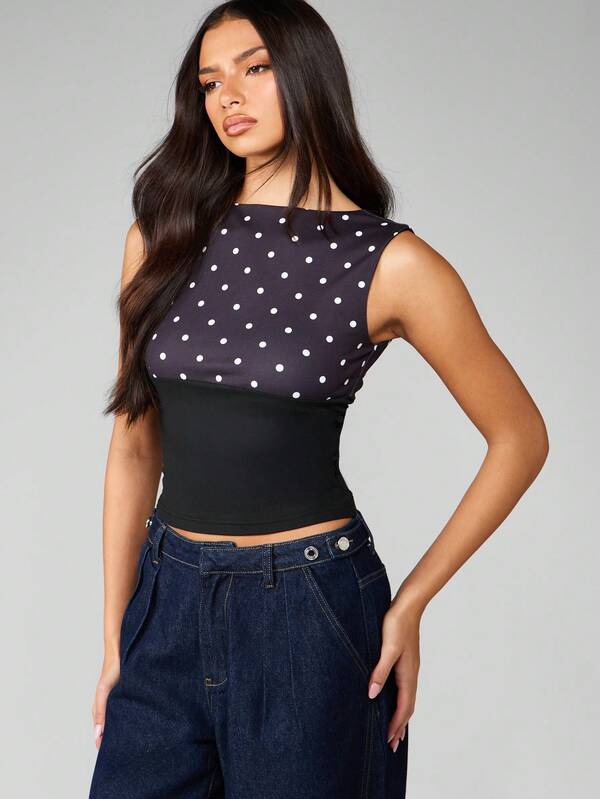 missguided MISSGUIDED Polka Dot Sleeveless Crop Top With V Back