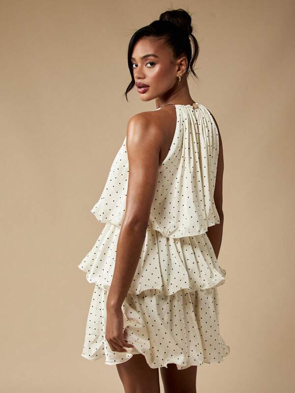 Missguided MISSGUIDED Polka Dot Tiered Mini Dress High Neck Sleeveless Ruffle