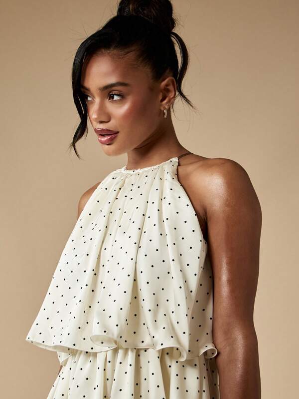 Missguided MISSGUIDED Polka Dot Tiered Mini Dress High Neck Sleeveless Ruffle
