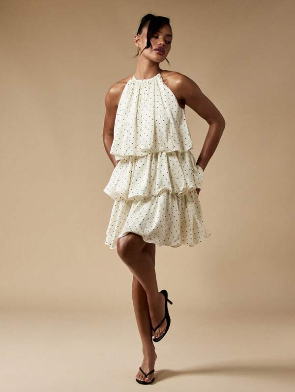Missguided MISSGUIDED Polka Dot Tiered Mini Dress High Neck Sleeveless Ruffle