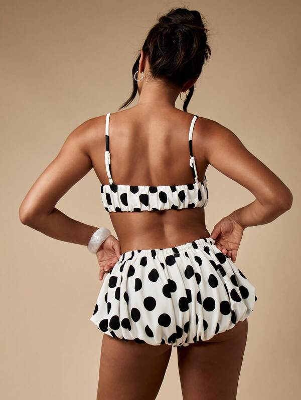 Missguided MISSGUIDED Polka Dot Two Piece Outfit With Bandeau Top And Bloomer Shorts