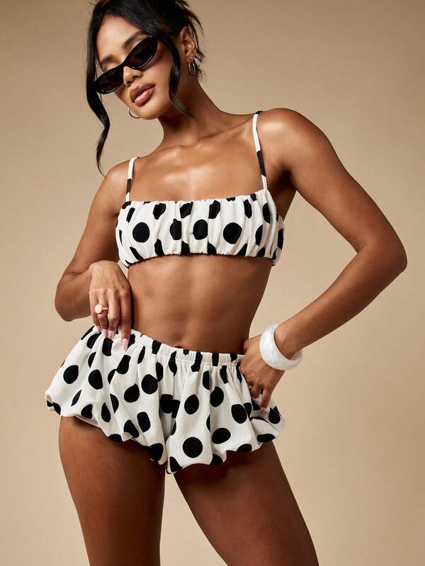 Missguided MISSGUIDED Polka Dot Two Piece Outfit With Bandeau Top And Bloomer Shorts