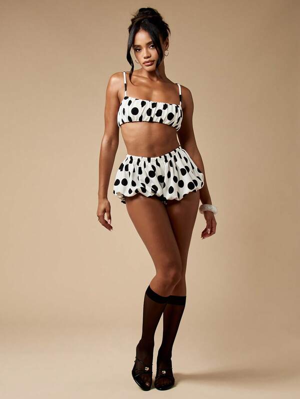 Missguided MISSGUIDED Polka Dot Two Piece Outfit With Bandeau Top And Bloomer Shorts