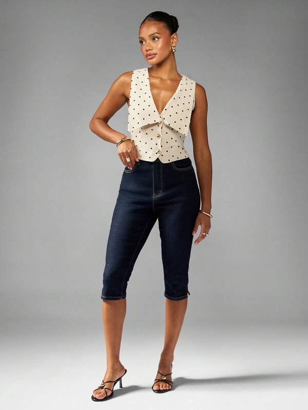 Missguided MISSGUIDED Polka Dot Waistcoat With Oversized Collar And Buttons