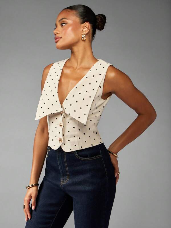 Missguided MISSGUIDED Polka Dot Waistcoat With Oversized Collar And Buttons