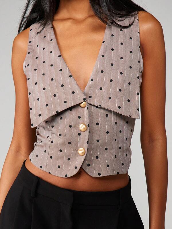 Missguided MISSGUIDED Polka Dot Waistcoat With Oversized Collar And Button Front