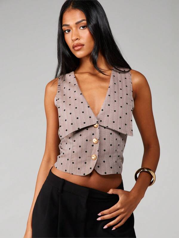 missguided MISSGUIDED Polka Dot Waistcoat With Oversized Collar And Button Front