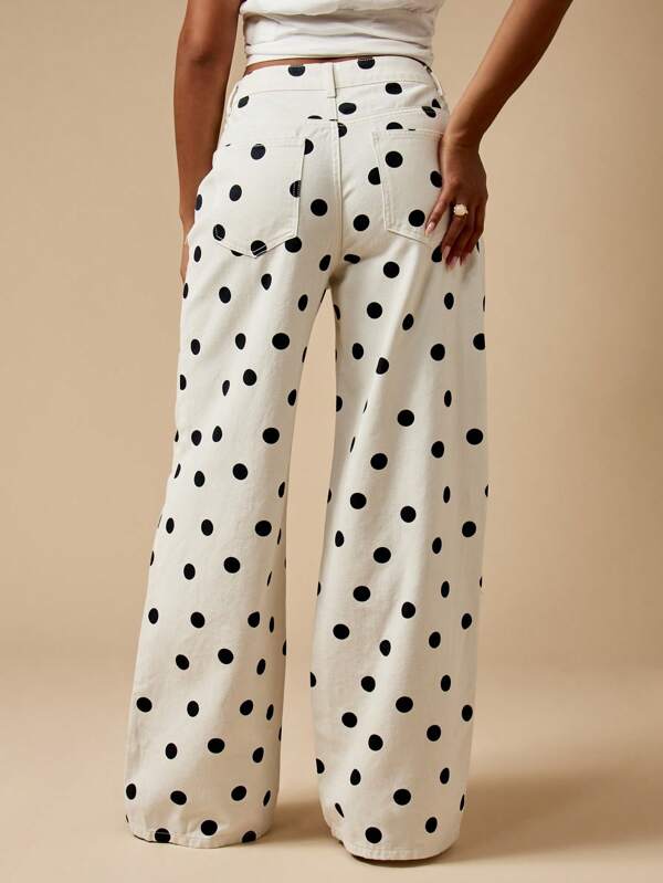 Missguided MISSGUIDED Polka Dot Wide Leg High Waisted Retro Style Jeans