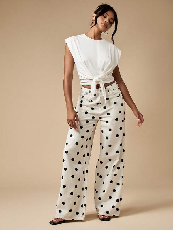Missguided MISSGUIDED Polka Dot Wide Leg High Waisted Retro Style Jeans