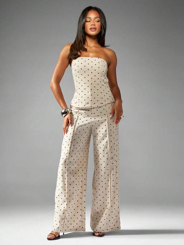 Missguided MISSGUIDED Polka Dot Wide Leg Palazzo Pants With Side Pockets