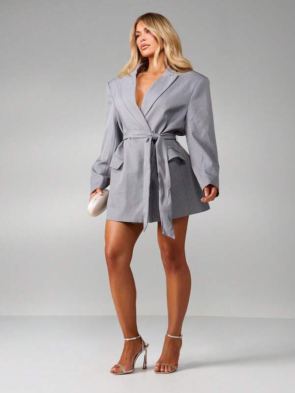 Missguided MISSGUIDED Polka Dot Wrap Blazer Dress With Tie
