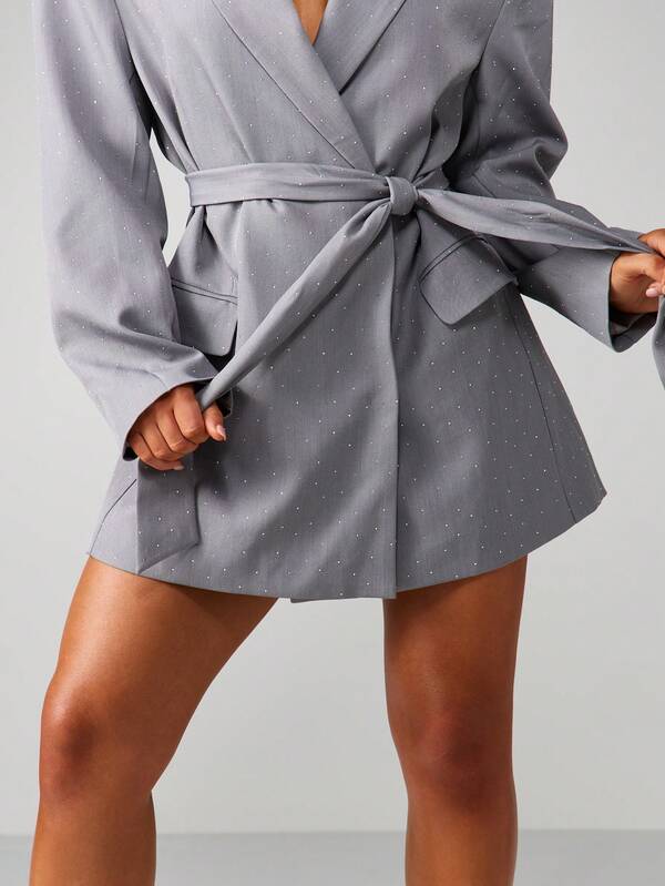 Missguided MISSGUIDED Polka Dot Wrap Blazer Dress With Tie