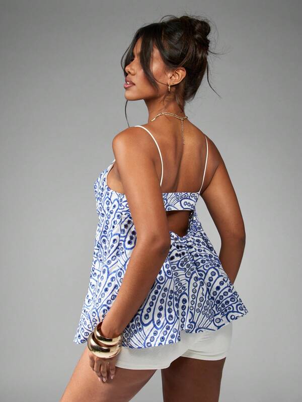 Missguided MISSGUIDED Poplin Bohemian Paisley Print Frill Babydoll Cami Top