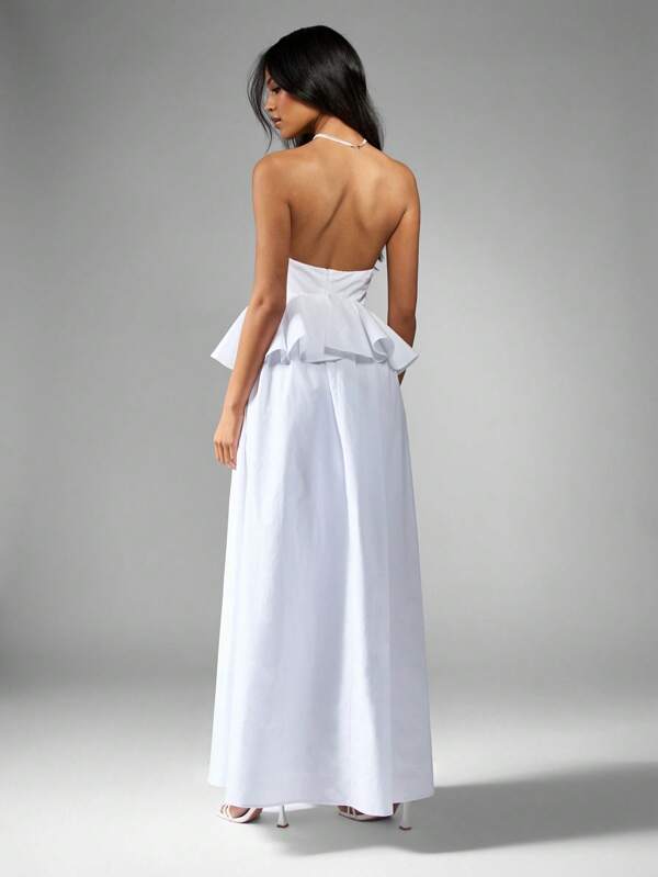 Missguided MISSGUIDED Poplin Maxi Dress With Peplum Ruffle Detail
