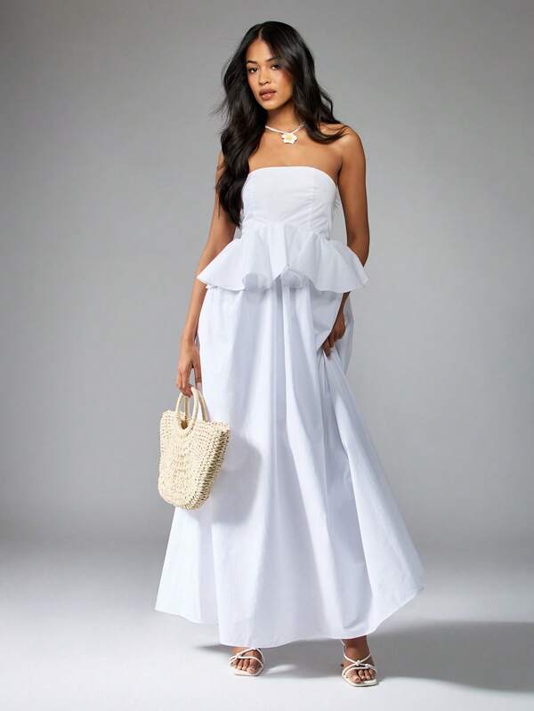 Missguided MISSGUIDED Poplin Maxi Dress With Peplum Ruffle Detail