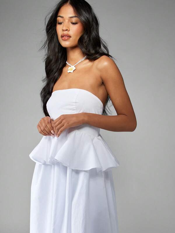 Missguided MISSGUIDED Poplin Maxi Dress With Peplum Ruffle Detail