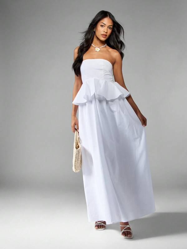 missguided MISSGUIDED Poplin Maxi Dress With Peplum Ruffle Detail