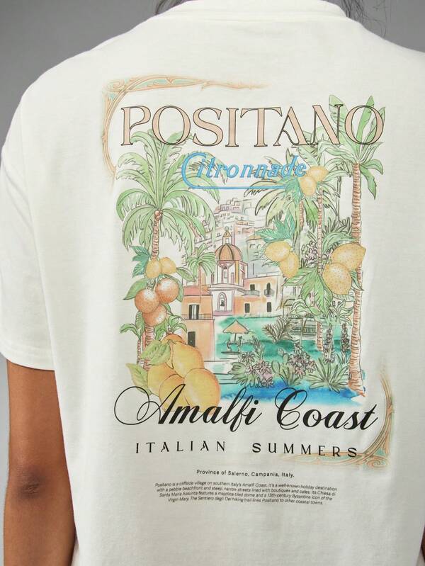 Missguided MISSGUIDED Positano Amalfi Coast Italian Graphic Print Oversized T-Shirt
