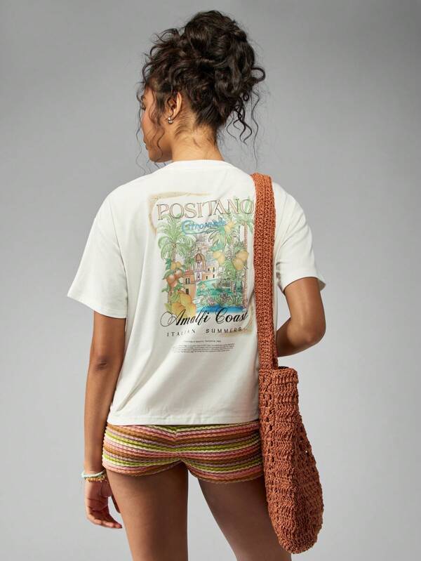 missguided MISSGUIDED Positano Amalfi Coast Italian Graphic Print Oversized T-Shirt