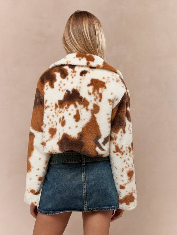 Missguided MISSGUIDED Premium Faux Fur Crop Coat With Western Cowgirl Print