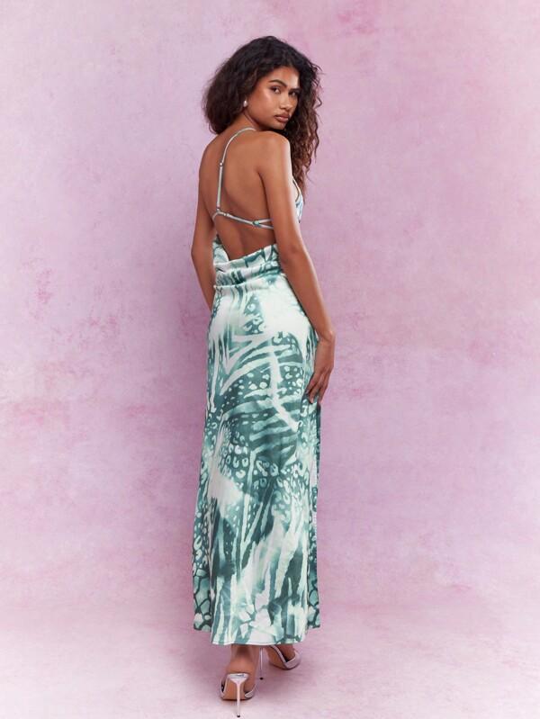 Missguided MISSGUIDED Printed Asymmetric One Shoulder Side Slit Midi Dress