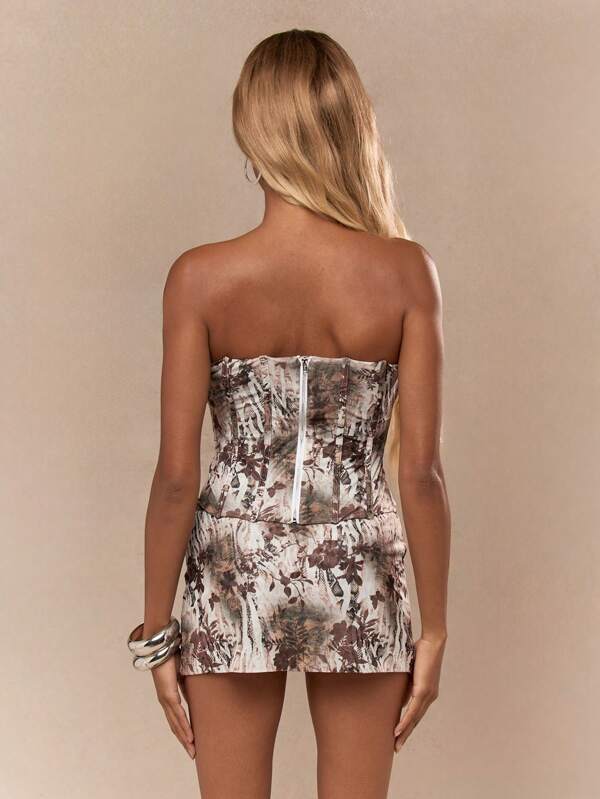 Missguided MISSGUIDED Printed Boned Corset Bandeau Top