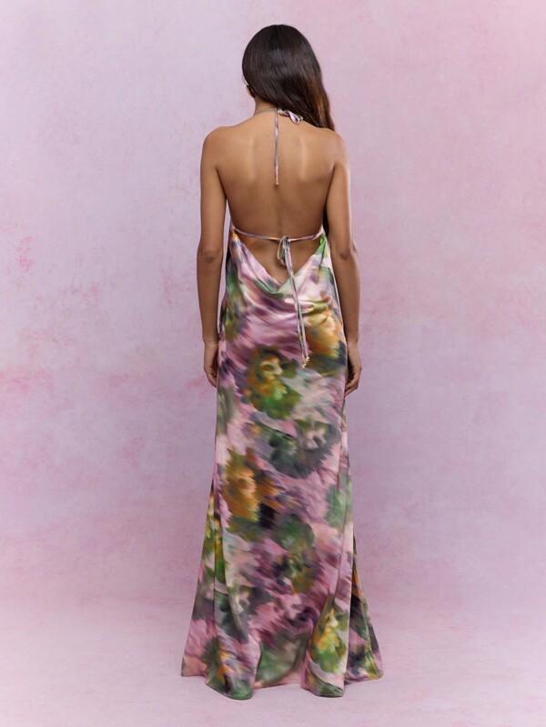 Missguided MISSGUIDED Printed Cowl Low NeckSide Ruched Backless Cami Maxi Dress