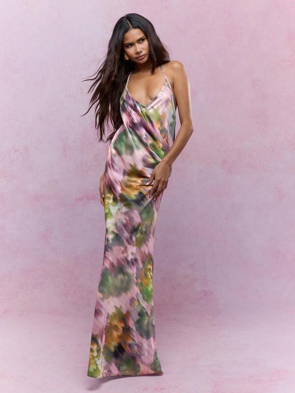 Missguided MISSGUIDED Printed Cowl Low NeckSide Ruched Backless Cami Maxi Dress