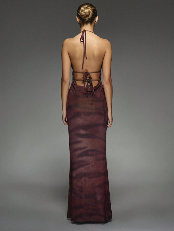 Missguided MISSGUIDED Printed Deep Plunge Slim Fitted Maxi Dress