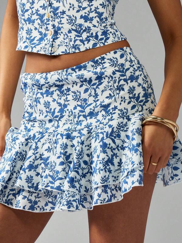 Missguided MISSGUIDED Printed Halter Corset Top And Frilled Mini Skirt Two Piece Co Ord Set