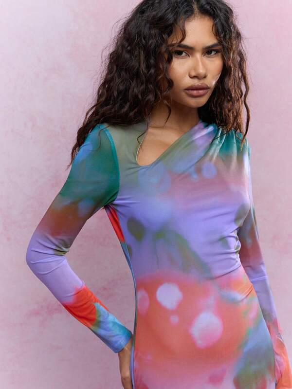 Missguided MISSGUIDED Printed Jersey Cut Out Neckline Maxi Dress