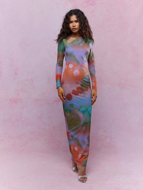 Missguided MISSGUIDED Printed Jersey Cut Out Neckline Maxi Dress