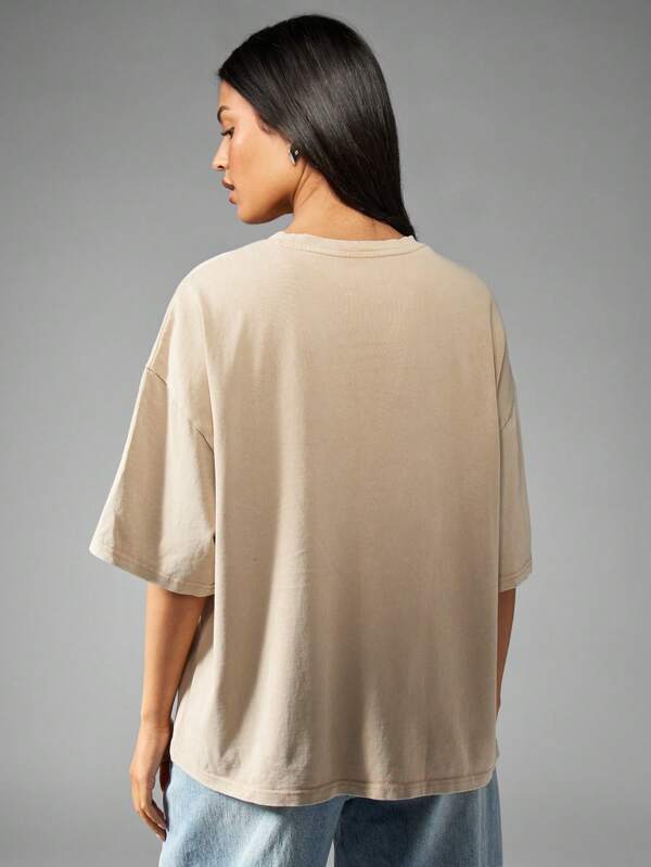 Missguided MISSGUIDED Printed Logo Front Washed Drop Shoulder Oversized T-Shirt