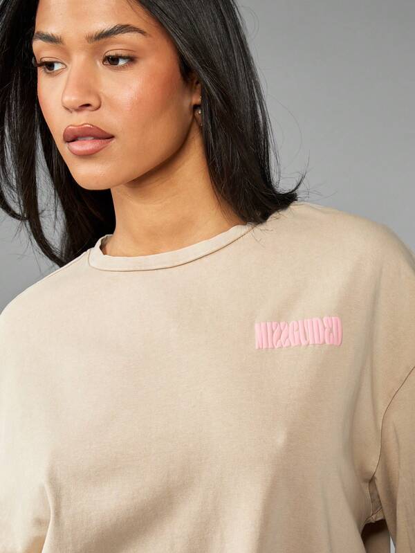 Missguided MISSGUIDED Printed Logo Front Washed Drop Shoulder Oversized T-Shirt