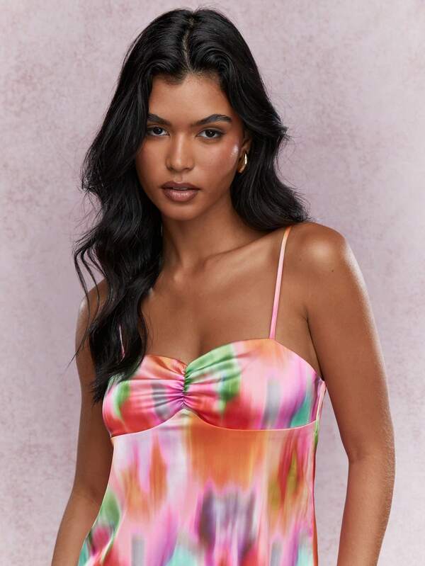 Missguided MISSGUIDED Printed Ruched Bust Cami Mini Dress Cute Sundress